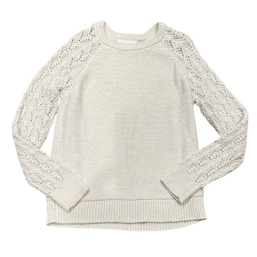 ☀️ Place | Ivory Sweater with Textured Sleeves for Little Girls